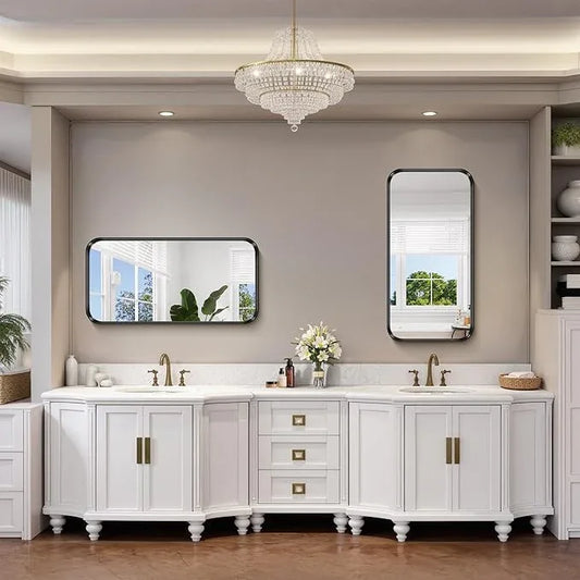 FORBATH 40x20 Inch Bathroom Mirror for Wall, Black Metal Framed Vanity Mirrors for Over Sink, Rounded-Corner Rectangle Mirror for Bedroom Living Room Entryway Hallway, Hangs Horizontal or Vertical - ModernBath