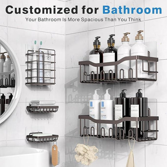 EUDELE 5-Pack Rustproof Stainless Steel Shower Caddy – No Drill Adhesive Bathroom Organizer with Large Capacity, Spacious Shower Shelves for Inside Shower, Kitchen & Home Decor Storage-XL Size - ModernBath