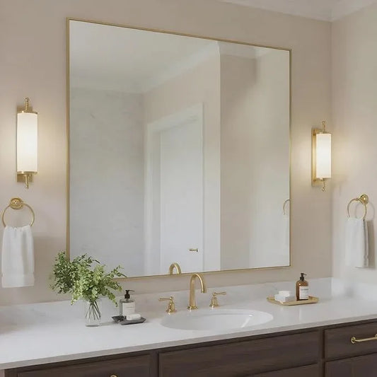 Bonverre 30x36 Inch Brass Bathroom Mirror for Wall, Aluminum Frame Rectangle Rectangular Vanity Mirror, Modern Large for Bedroom, Living Room, Horizontal or Vertical - ModernBath