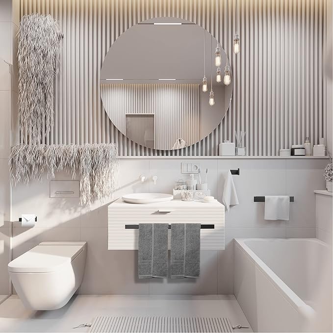 Fapully 4-Piece Bathroom Hardware Accessory Set with 24" Towel Bar Towel Ring Paper Holder Robe Hook Matte Black