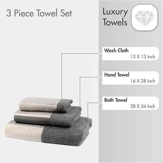 Zahari Home Modern Line Bathroom Towel Set - 3 Piece Set, Modern Design, Luxury Gray Towels - ModernBath