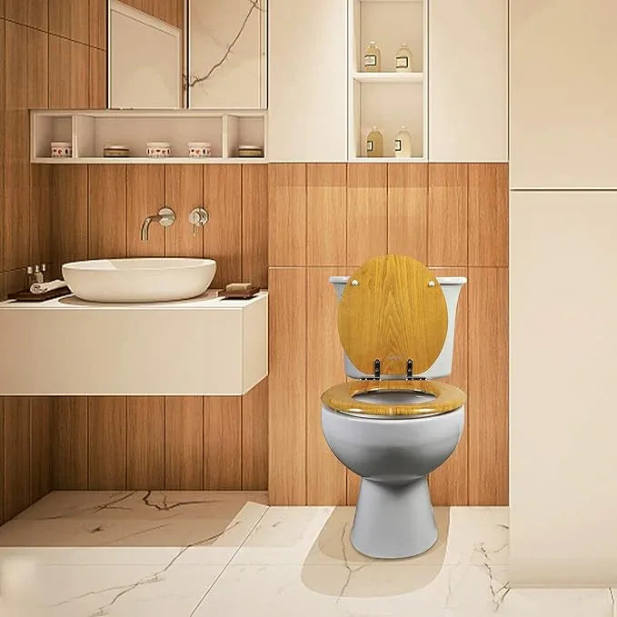 Angel Shield Durable Wood Veneer Natural Toilet Seat Metal Hinged Easy Clean Anti-scratch American Standard(Elongated,Oak) - ModernBath