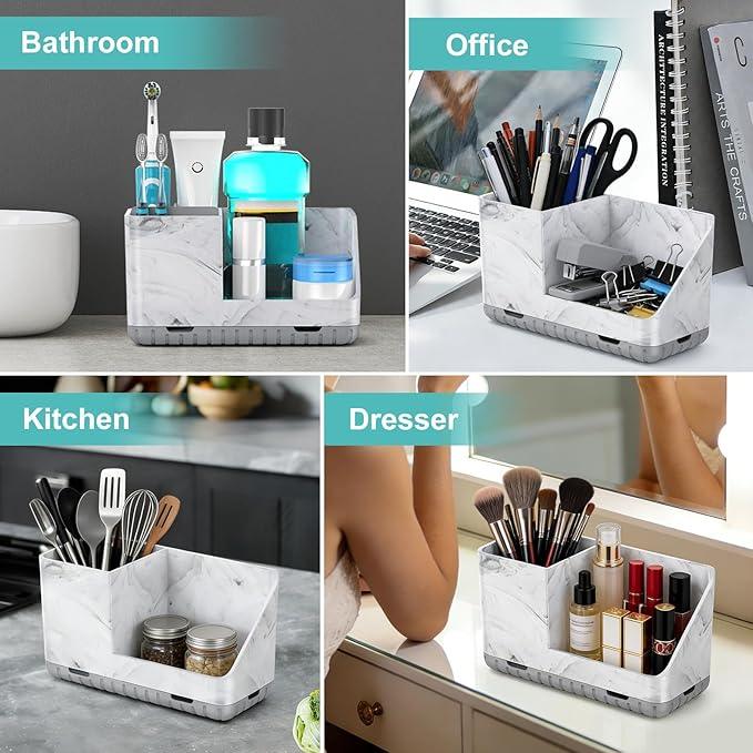 Toothbrush Holders for Bathroom Countertop, Kids Electric Toothbrush and Toothpaste Holder, Bathroom Accessories Vanity Organizer, Bathroom Organizers and Storage (Grey Marble Grain) - ModernBath