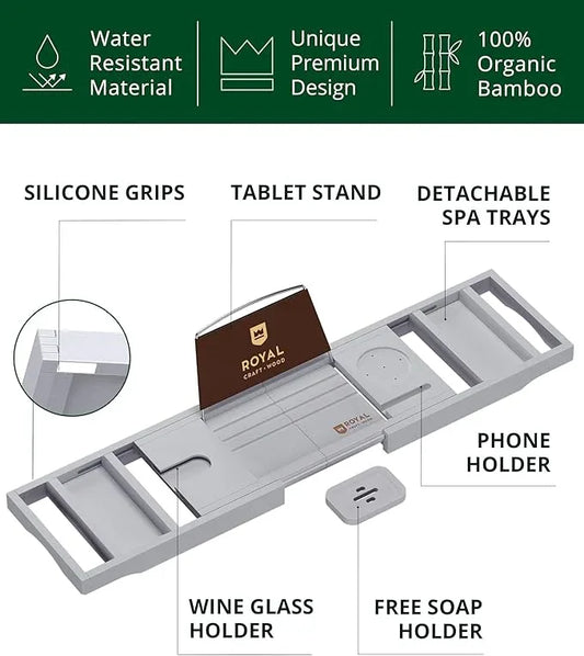 ROYAL CRAFT WOOD Premium Foldable Bathtub Tray - Expandable Bath Tray for Tub - Luxury Bathtub & Bathroom Accessories - ModernBath