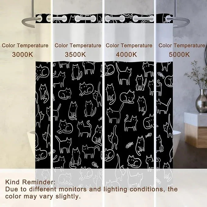 Cute Shower Curtain with Snap in Liner, No Hook Cat Shower Curtain with Top Sheer Window and Weighted Hem, Black and White Funny Shower Curtains for Bathroom, Gift for Cat Lovers, 71x74 Inches - ModernBath