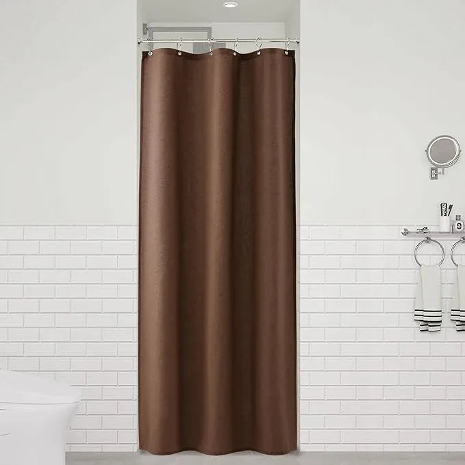 Naturoom Caramel Brown 36 Inch Shower Curtain - Stall Narrow Half Linen Ultra Thick Fabric Shower Curtain Set with Hooks, Boho Farmhouse Rustic RV Camper Bath Curtains for Bathroom, 36x72 - ModernBath
