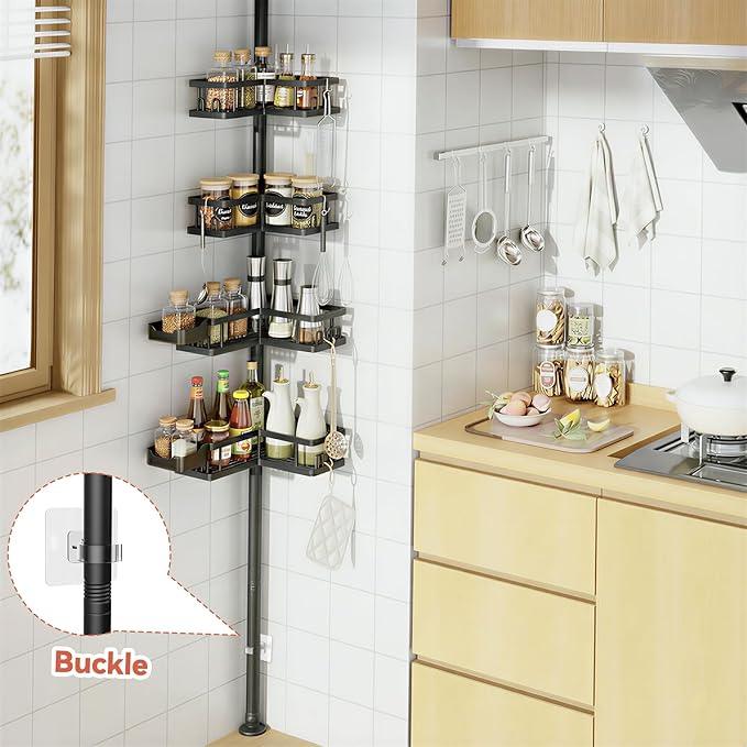 YASONIC Corner Shower Caddy Tension Pole, 25.7-109.1in Adjustable Shower Shelves, Rust-Resistant Shower Organizer, No-Drill 3-Step Installation, Bathroom Shelves for Renters & Family, Black - ModernBath