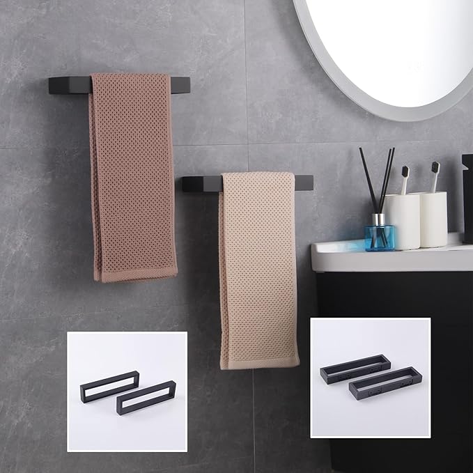 GERZWY Modern Black Towel Holder Stainless Steel Towel Ring for Bathroom Lavatory Wall Mount Contemporary Style 2 Pack HG1716-2BK