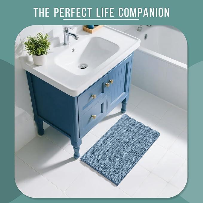 Yimobra Bathroom Rug Mat 32 x 20, Non Slip and Super Absorbent Bath Mat,Machine Washable Quick Dry,Ultra Plush Chenille Shower Rugs for Bathroom Floor Sink Tub and Shower Outside,Denim Blue - ModernBath