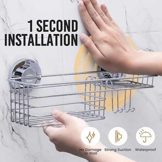 LEVERLOC Shower Caddy Suction Cup, Organizer with Hooks & Soap holder for Inside Shower, Removable Bathroom Shelf - ModernBath
