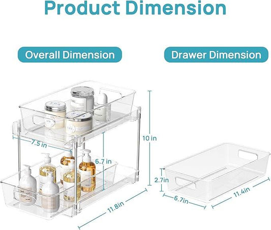 Vtopmart 4 Pack Bathroom Organizer, 2 Tier Clear Under Sink Organizers Vanity Countertop Storage Container,Cabinet Drawers Bins, Pull-Out Organization with Track for Pantry, Kitchen - ModernBath