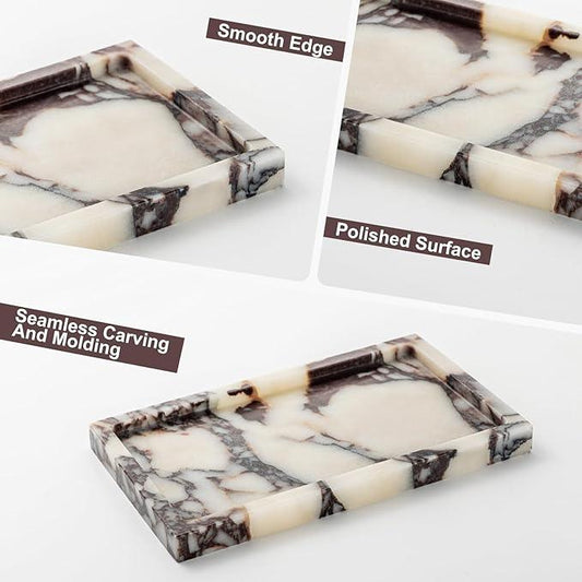 Calacatta Viola Marble Trays 10"x6" Rectangular - Vanity & Desk Organizer Set, Stone Serving Platter for Jewelry/Perfume - ModernBath
