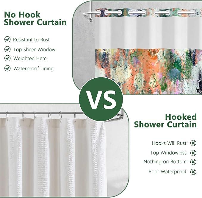 Abstract Colorful Shower Curtain with Liner, Watercolor Modern Aesthetic Bathroom Curtains, Hotel Style Double Layers No Hook Shower Curtain, Washable Waterproof Fabric, Green Yellow 71x74 inch - ModernBath