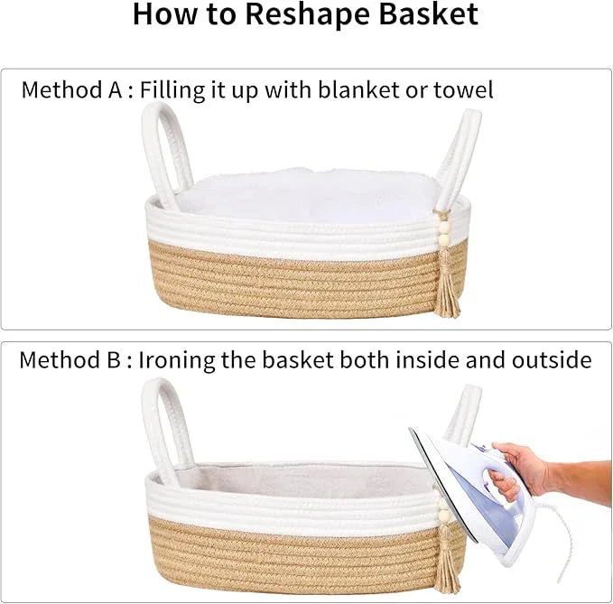 ABenkle Small Storage Basket for Toilet Tank Top - Jute Rope Woven Organizer with Handle, Boho Countertop Bathroom Decor, Toilet Paper Holder, 13x6x4 Inch - ModernBath