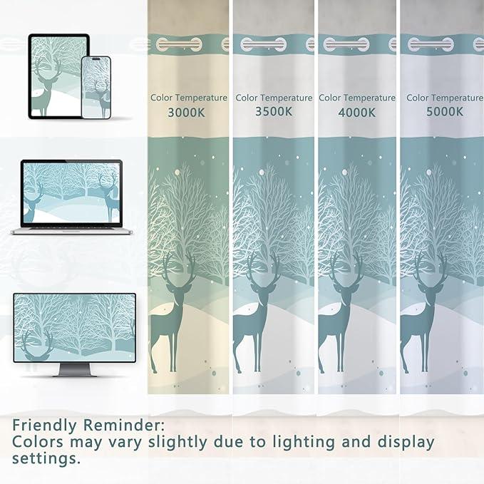 TQUQOBU No Hook Reindeer Christmas Shower Curtain with Snap in Liner, Waterproof Winter Shower Curtain with Sheer Top Window, Snowy Forest Holiday Shower Curtains for Bathroom, 71x74 Inches - ModernBath