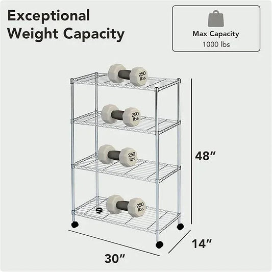 Heavy Duty 4 Tier Wire Shelving Unit Storage Rack, Metal Shelves Utility Organizers, Organization Units for Products, Plant, Pantry, Garage, Laundry Durable Shelf Stand, Chrome, 14"W x 30"L X 48"H - ModernBath