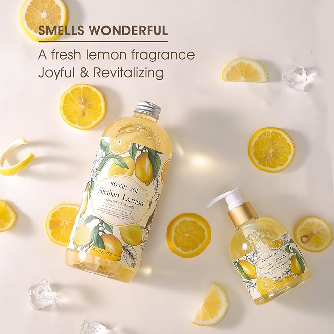 ROMIIE ZOI Lemon Scent Liquid Hand Soap Refills - Natural, Gentle & Moisturizing Formula - Family Size 3 Pack, Ideal for Liquid Soap Dispensers in Kitchen & Bathroom