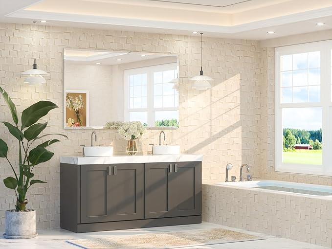 TETOTE 60" x 36" Rectangle Tempered Mirror with Frameless Beveled Edge for Vanity and Bathroom - ModernBath
