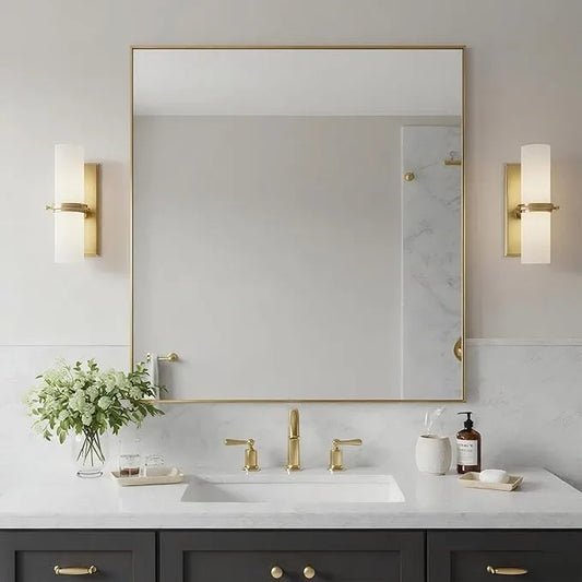 Bonverre 30x30 Inch Brass Bathroom Mirror for Wall, Aluminum Frame Rectangle Rectangular Vanity Mirror, Modern Large for Bedroom, Living Room, Horizontal or Vertical - ModernBath