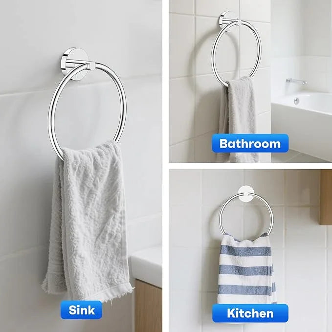 Hand Towel Holder Screw-in Mirror Silver Towel Ring for Bathroom Wall Stainless Steel Towel Hanger Round Towel Racks for Bathroom Decor and Accessories, 2 Packs - ModernBath