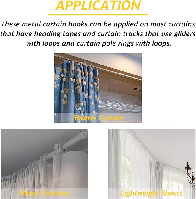 30 Pieces Metal Curtain Hooks Slip on Drapery Hook Shower Curtains Hooks Stainless Steel Drapery Pins and Hook for Window Door Curtain and Bathroom (Silver)