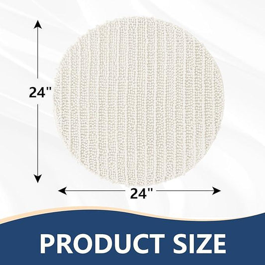 Arotive Luxury Round Chenille Bathroom Rug Mat, Extra Soft Thick Absorbent Shaggy Bath Rugs, Non-Slip Machine Wash Dry Plush Bath Mats for Bathroom, Shower and Tub, 24x24, Ivory - ModernBath