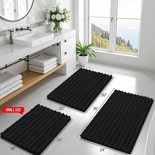Smiry Bathroom Rugs Mat 47x24, Extra Soft Absorbent Chenille Bath Rugs, Non Slip Rubber Backing Machine Washable Quick Dry Bath Mats for Bathroom Floor, Tub, Shower, Home Decor Accessories, Black - ModernBath
