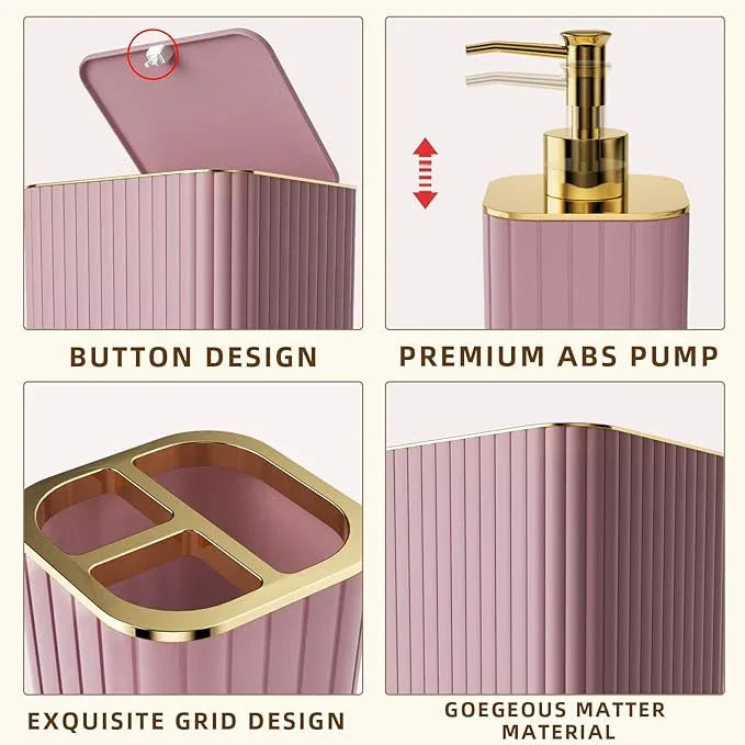 XLHOMO Bathroom Set - 26PC Bathroom Set with Shower Curtain and Rugs, Bathroom Accessory Set, Pink Bathroom Accessories Set, Trash Can & Soap Dispenser - ModernBath