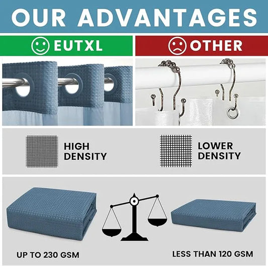 EUTXL Moonlight Blue Long No Hook Shower Curtain with Snap in Liner,230GSM Waffle Weave Shower Curtains for Bathroom,71W x 86H - ModernBath
