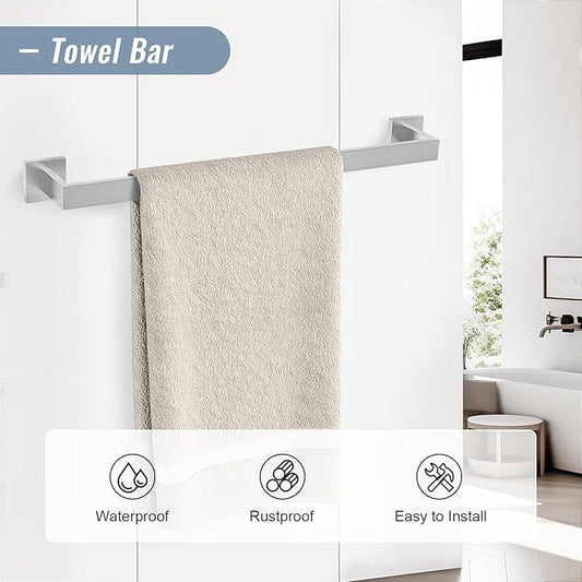 YACVCL 5 Pieces Brushed Nickel Bathroom Accessorie Set 23.6 Inch Towel Bar Set SUS304 Stainless Steel Towel Holder Set for Bathroom,Toilet Paper Holder with Shelf Wall-Mounted Bathroom Hardware Set - ModernBath