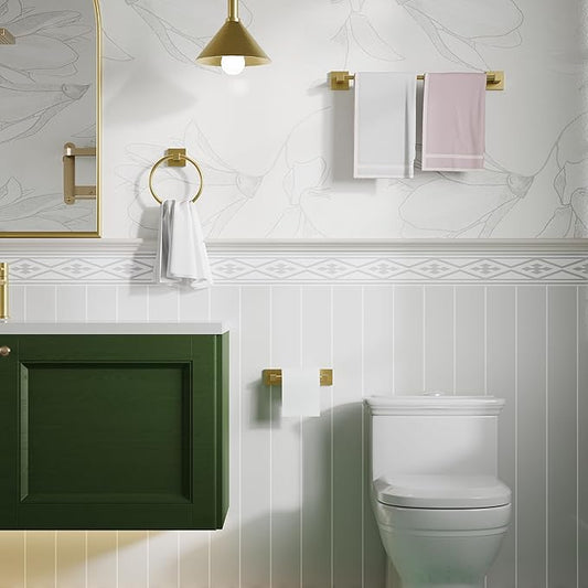 RUACQ 3 Pieces Bathroom Hardware Set, SUS 304 Stainless Steel Toilet Paper Holder, Towel Ring, 18-inch Towel Bar Set, Wall Mounted, Heavy Duty (Brushed Gold)