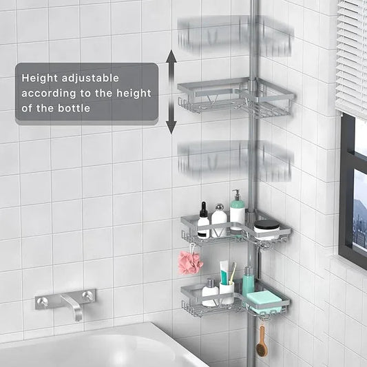 KEGII 4-Tier Corner Shower Caddy Tension Pole - Adjustable Shower Tension Rod Organizer, Floor to Ceiling Shower Caddy 25-114.2 inch, Shower Towel Rack Corner Waterproof, Light Gray - ModernBath