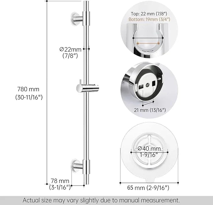 KES No Drill 30-Inch Shower Slide Bar with Adjustable Handheld Shower Head Holder, Self Adhesive, Universal Fit, SUS304 Polished Stainless Steel Drill-Free for Bathroom, F209S78DF-PS - ModernBath