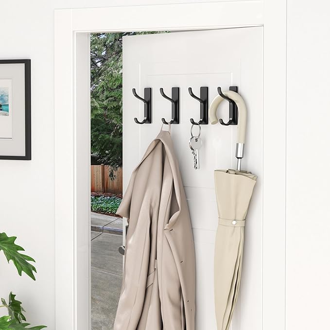 pickpiff Adhesive Wall Coat Hooks - Heavy Duty Stick-On Door Hanger, Metal Hook for Hanging Towel,Purse, Robe, Backpack, Jacket, Clothes - for Bathroom,Dorm, Closet, Kitchen - Black, 10 Pack