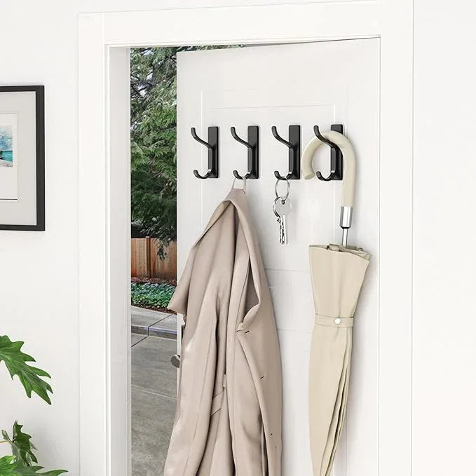 pickpiff Adhesive Wall Coat Hooks - Heavy Duty Stick-On Door Hanger, Metal Hook for Hanging Towel,Purse, Robe, Backpack, Jacket, Clothes - for Bathroom,Dorm, Closet, Kitchen - Black, 10 Pack - ModernBath