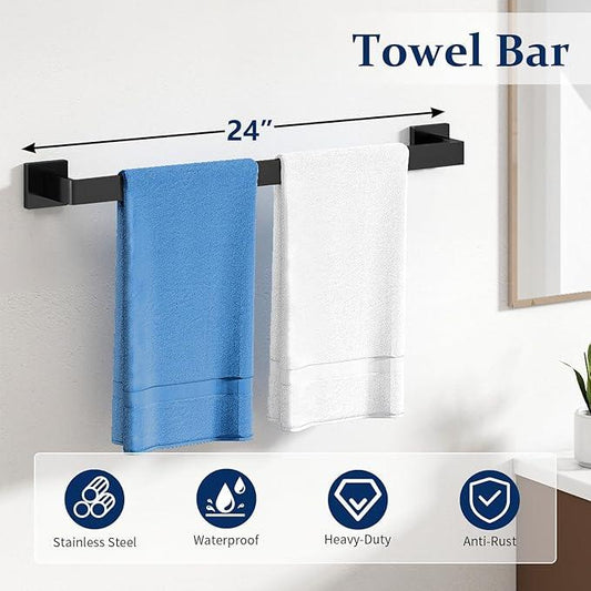 20-Pieces Matte Black Bathroom Hardware Set, 24 Inch Bath Towel Bar Set, Stainless Steel Towel Racks for Bathroom Wall Mounted - ModernBath