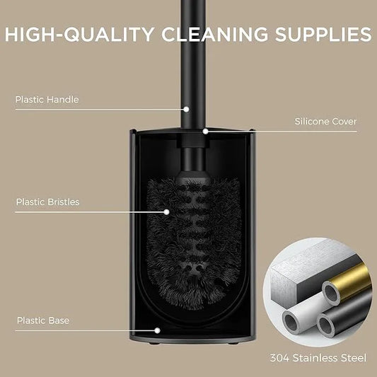 FORIOUS Toilet Brush and Holder Set, 304 Stainless Steel Heavy Duty Base and Handle for Bathroom Deep Cleaning, Toilet Bowl Cleaners Brush with Holder, Space Saving for Storage (1, Matte Black) - ModernBath