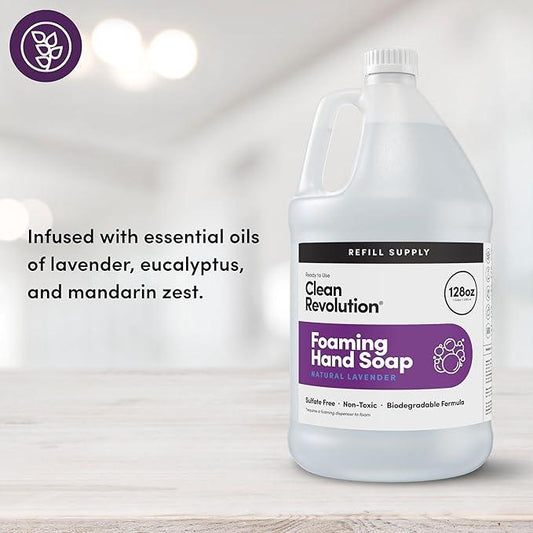 Clean Revolution Foaming Hand Soap Refill Supply Container, Ready to Use Formula, Gluten Free, Natural Lavender Fragrance, 128 Fl. Oz, 4 Pack - ModernBath