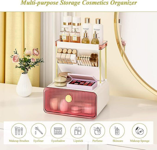 FOLLOWIN Bathroom Organizers and Storage with Drawer,Vanity Storage Organizer with Makeup Brushes Holder, Perfume Lotion Cosmetic Organizer,Blush Pink - ModernBath