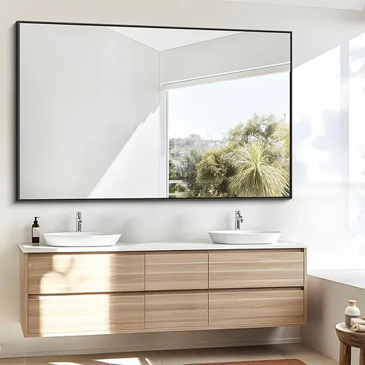 BONEWEI Bathroom Mirror,55x36 inch Large Wall Mirror for Bathroom Wall Mounted Black Rectangle Corner Mirrors,Black Bathroom Mirror for Living Room,Farmhouse,Bedroom Entryway,Horizontal/Vertical - ModernBath