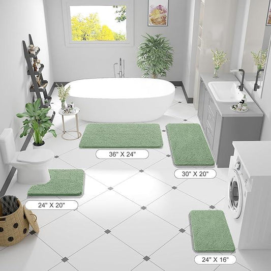 OLANLY Bathroom Rugs 59x24, Extra Soft Absorbent Chenille Bath Rugs, Rubber Backing Quick Dry, Machine Washable Bath Mats for Bathroom Floor, Tub and Shower, Home Decor Accessories, Sage Green - ModernBath