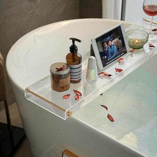 Bathtub Tray Acrylic Bath Tray Bathtub Caddy Non-Slip Bath Tub Tray Table with Gold Brushed Handles - ModernBath