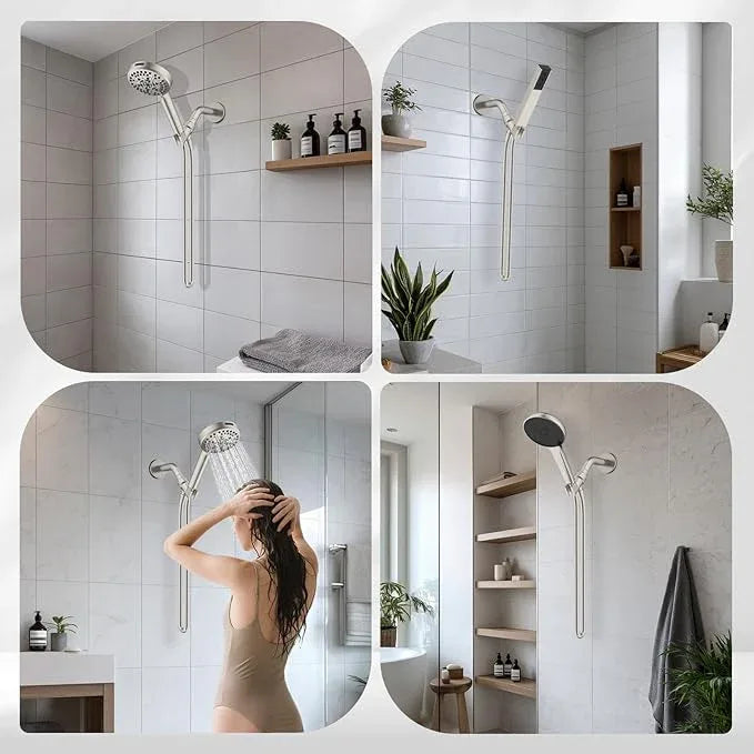 Hibbent Universal All Metal Handheld Shower Head Holder, Adjustable Solid Brass Shower Wand Holder, 2 Size Shower Bracket Holes for Bathroom, Fits All Showerhead Hoses & Shower Arm, Brushed Nickel - ModernBath