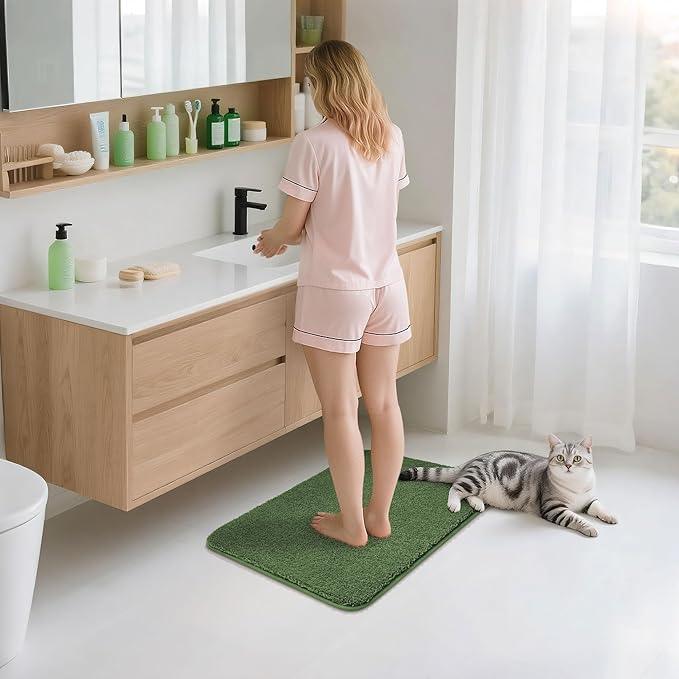 COSY HOMEER Extra Thick Bath Rugs for Bathroom - Anti-Slip Bath Mats Soft Plush Yarn Shaggy 100% Strong Mirco Polyeste Mat Living Room Bedroom Mat Floor Water Absorbent(Green,16x24 - Inches) - ModernBath