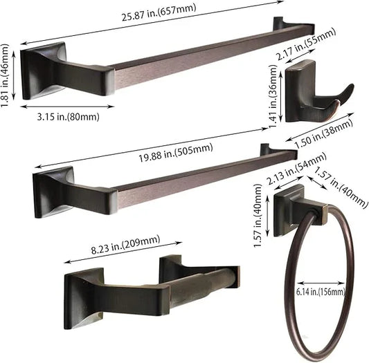 SENTO Cellar Classic Bathroom Accessories Set, Heavy Duty Metal Bath Hardware Set Wall Mounted, Includes Robe Hook, Toilet Paper Holder, Towel Ring, 18” & 24” Towel Bar (5-Piece, Oil-Rubbed Bronze) - ModernBath