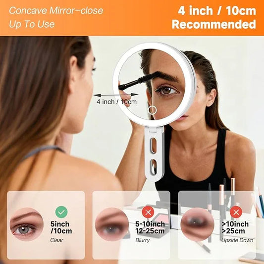 Travel Makeup Mirror with Lights, Lighted Magnifying Mirror 10X, 4-in-1 Portable for Handheld, Tabletop, Hanging and Wall Mount with Suction Cup and 3 Color Light, Ideal Gift for Women and Seniors - ModernBath