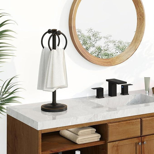 Hoimpro 17 Inch Oil Rubbed Bronze Stainless Steel Free Standing Towel Rack Bar, Double Stand Towel Ring Hand Towel Holder Hanger, Towel Hardware for Bathroom Vanity Kitchen Countertops - ModernBath