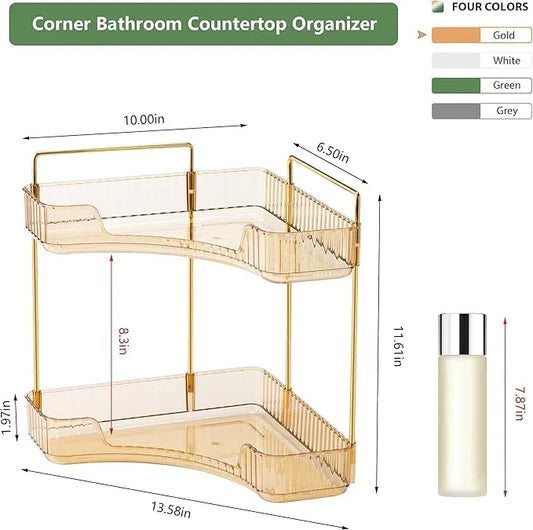Weidace Corner Bathroom Counter Organizer Bathroom Countertop Shelf Makeup Organizer for Vanity Perfume Tray for Corner Storage (2 Tiers, Gold) - ModernBath