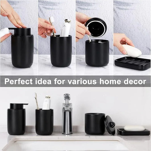 BosilunLife Ceramic Bathroom Accessories Sets Complete Bathroom soap Dispenser and Toothbrush Holder Set (Black-Foam) - ModernBath
