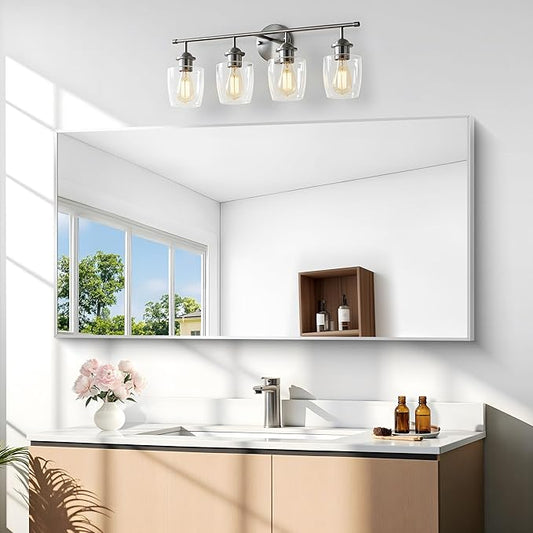 BONEWEI Silver Bathroom Mirror,24x48 inch Wall Mirror for Bathroom Wall Mounted,Large Rectangle Mirror for Bathroom Over Sink,Modern Metal Frame for Living Room,Bedroom Entryway,Horizontal/Vertical